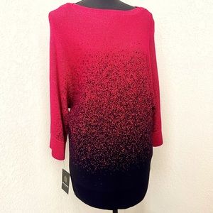I.N. Studio Sweaters Red And Black Shimmery 3/4 Sleeve Sweater....